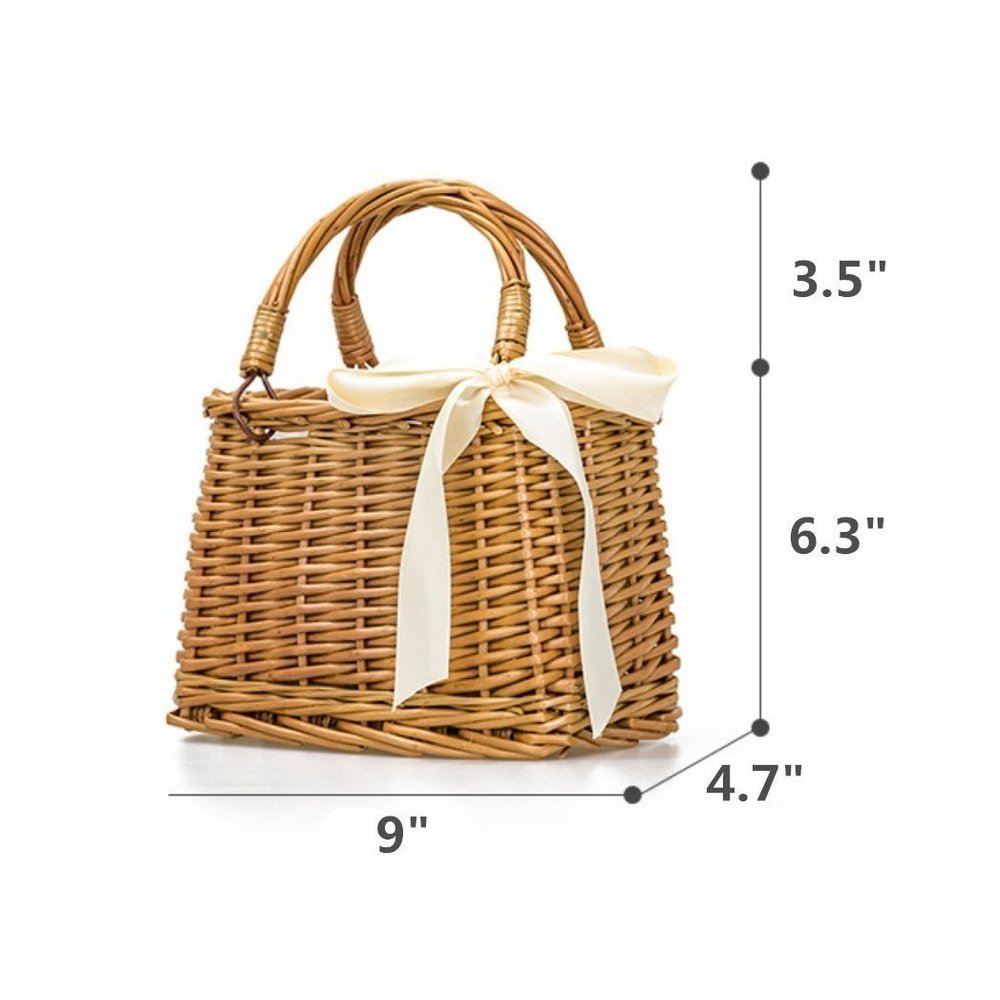 Bow Rattan Woven Bag Straw Bags Top Handle Wicker Baskets Handbags Boho Style o - Picture 2 of 7